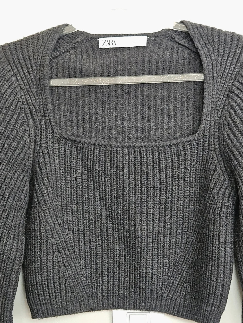 Zara Charcoal Gray Ribbed Cropped Sweater Size Small